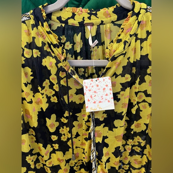 NWT Free People Love letter tunic top dress. Yellow/  black floral, long sleeve - Picture 10 of 14